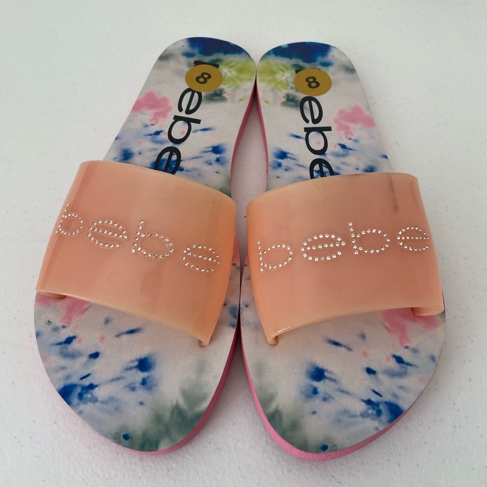 NEW Bebe women’s pink Leanna rhinestone embellished vamp slides shoes size 8 - Picture 2 of 6